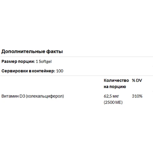 Jarrow Formulas Vitamin D3 Cholecalciferol 2,500 IU 100 Softgels (JRW-29042): Тип Витамин D