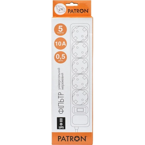 Сетевой фильтр Patron 0.5 m 3x1 mm2 (SP-1052U) 5 розеток BLACK (EXT-PN-SP-1052U)