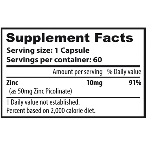 10X Nutrition Zinc Picolinate Піколінат цинку 60 вегакапсул: Тип Цинк
