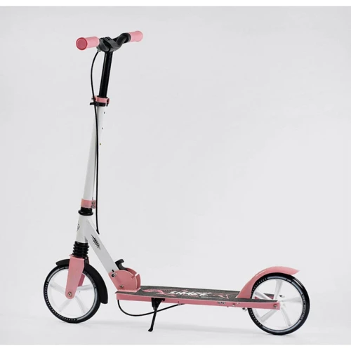Детский двухколесный самокат с ручным тормозом Best Scooter Shark Нежно-розовый (31010): Материал колес полиуретан
