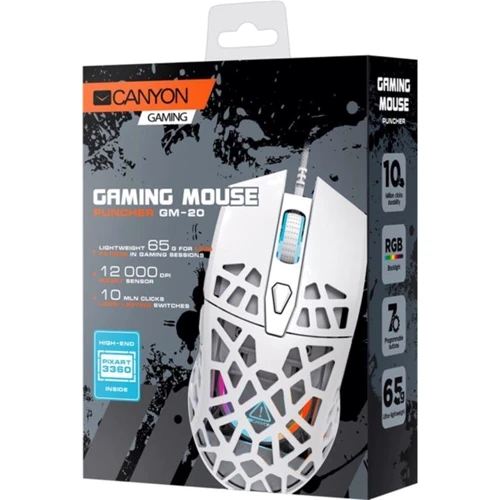Мышь Canyon Puncher CND-SGM20W White: Длина кабеля 1,65 м