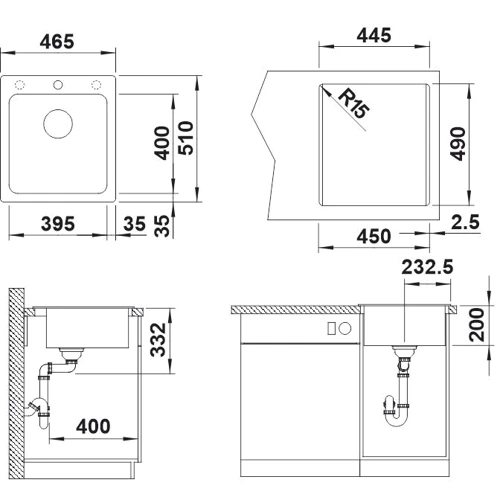 Blanco NAYA 45 526574: Форма Прямоугольная