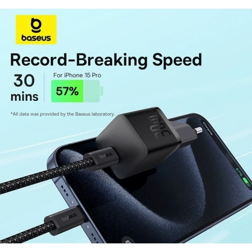 Зарядний пристрій Baseus USB-C Wall Charger GaN5 mini 1C 30W з USB-C Cable Black (P10110902113-00) фото 8