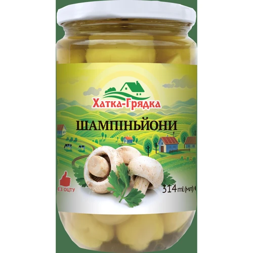 Грибы шампиньоны Хатка-Грядка маринованные целые 314 мл (4820194760070)