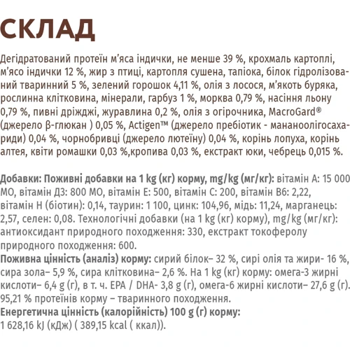 Сухой корм Optimeal Adult Dogs Grain Free Turkey & Vegetables для собак всех пород с индейкой и овощами 1.5 кг (4820083905902): Вес упаковки 6 кг