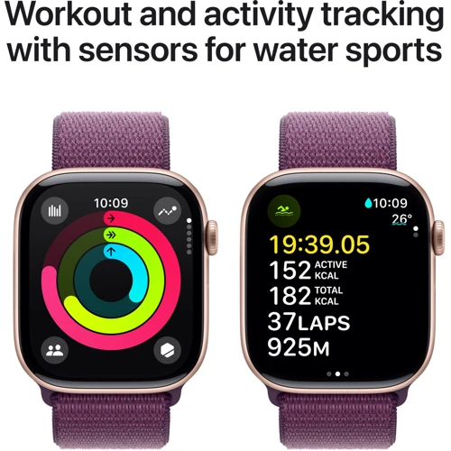 Apple Watch Series 10 46mm GPS + Cellular Rose Gold Aluminium Case with Plum Sport Loop (MWY83)