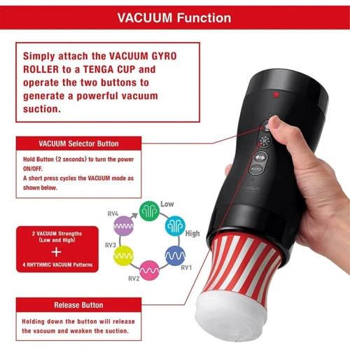 Автоматический мастурбатор Tenga VACUUM GYRO ROLLER, ротация и вакуум, совместим с Tenga Cup