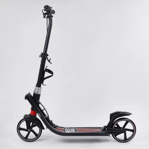 Самокат двоколісний Best Scooter PU колеса, 2 амортизатора, затиск керма, ручне гальмо Black / Red (99644) фото 7