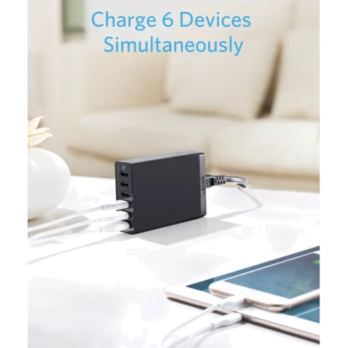 Зарядное устройство Anker Wall Charger PowerPort 6 6xUSB 60W Black (A2123113): Количество USB-портов 6