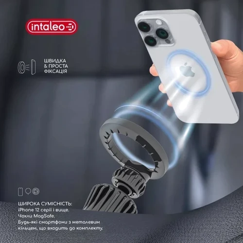 Держатель Intaleo Car Holder Air Vent (CM06GG) MagSafe Black for iPhone 16 I 15 I 14 I 13 I 12 series фото 5
