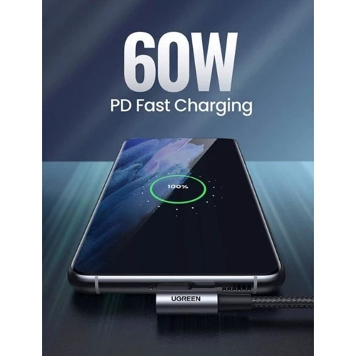 Кабель Ugreen Both Angled USB-C to USB-C 3A 1m Grey/Black (70529): Довжина 1 м