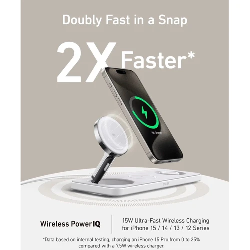 Зарядное устройство ANKER Wireless Charger MagSafe 3in1 Pad 15W with USB-C Cable White (B25M1321) for iPhone 16 I 15 I 14 I 13 I 12 series, Apple Watch and Apple AirPods фото 11
