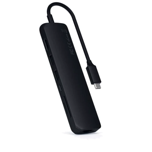 Адаптер Satechi Adapter USB-C to 2xUSB3.0+HDMI+USB-C+RJ45+SD Black (ST-UCSMA3K): Колір чорний