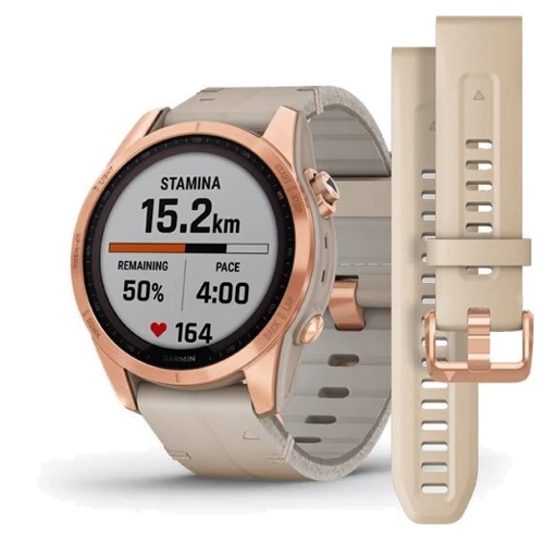 Смарт-часы Garmin Fenix 7S Sapphire Solar Rose Gold Titanium with Limestone Leather Band (010-02539-35)
