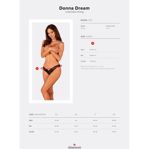 Кружевные стринги Obsessive Donna Dream crotchless thong XL/2XL Black