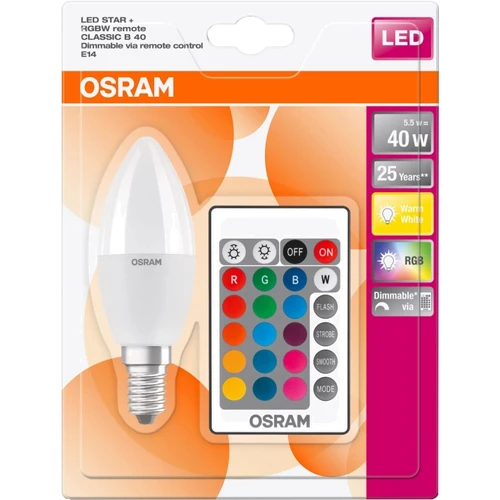 Лампа светодиодная Osram LED В40 5,5W (470Lm) 2700К+RGB E14 пульт ДУ