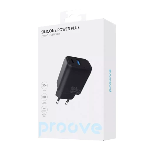 Зарядний пристрій Proove Wall Charger USB-C+USB Silicone Power Plus 30W Black: Кількість USB-портів 2