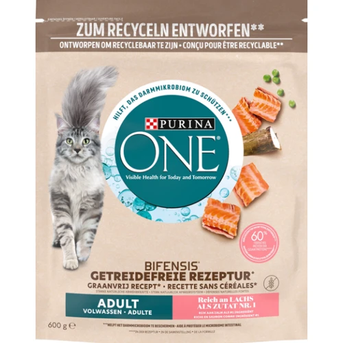 Сухой корм беззерновой комплекс Purina One Grain Free Bifensis для взрослых кошек с лососем 600 г (8445290455277): Тип Сухой корм