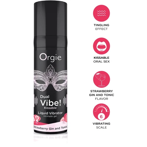 Жидкий вибратор Orgie Dual Vibe! Strawberry Gin & Tonic Kissable Liquid Vibrator, 15 мл