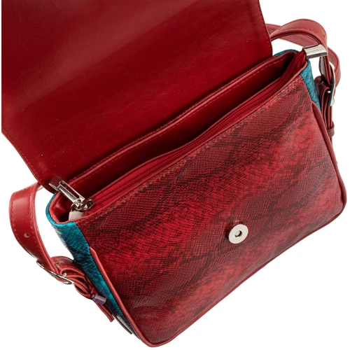 Женская сумка почтальонка Laskara красная (LK-10245-red-snake): Фактура Под змею, Матовая, Гладкая