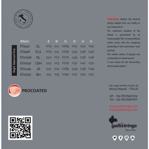 Струна для гитар Струны для электрогитары Gallistrings EG1046 REGULAR LIGHT: Назначение Для электрогитары