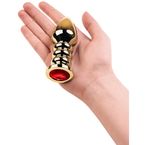 Анальная пробка с кристаллом Toyfa Metal Gold anal plug dark red gem