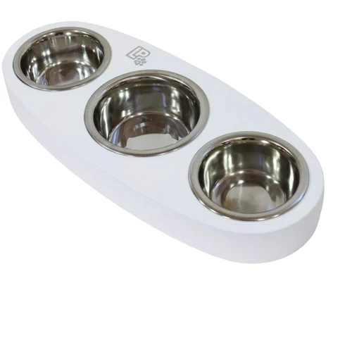 Миски Lucky Pet металические на деревянной подставке линейка Естет 2x0.24л/11.5см и 0.4л/13см белый (553270)