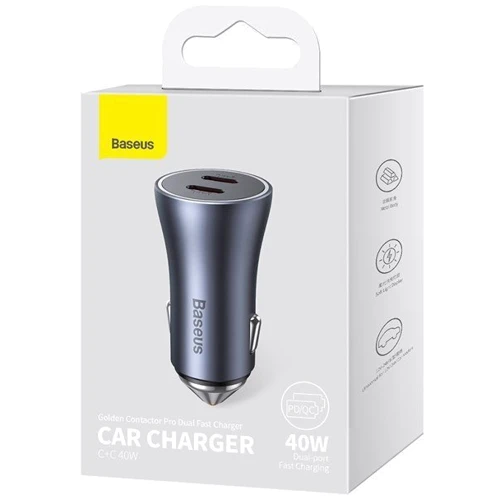 Зарядний пристрій Baseus Car Charger 2xUSB-C Golden Contactor 40W Dark Grey (CGJP000013): Кількість USB-портів 2