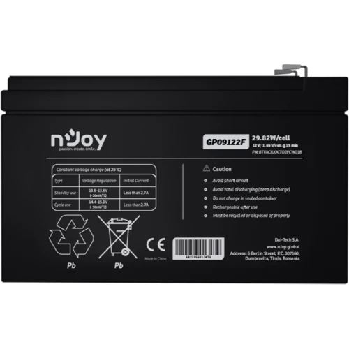 Njoy GP09122F 12V VRLA (BTVACIUOCTA2FCN01B): Тип Аккумулятор