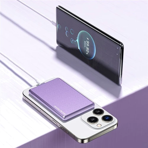 Зовнішній акумулятор WK Wekome Power Bank 5000mAh Ultra-Thin Magnetic Wireless 15W Purple (WP-30): Особливості беспроводная зарядка, Компактный размер, Индикатор заряда, Поддержка MagSafe, быстрая зарядка