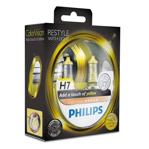 Лампа галогенная Philips H7 ColorVision Yellow, 3350K, 2шт/блистер 12972CVPYS2