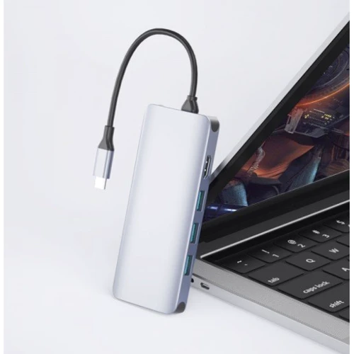 Адаптер WIWU Adapter A12 Alpha 12 in 1 USB-C to 3xUSB 3.0+3xUSB 2.0+USB-C+SD+HDMI+RJ45+3.5 Grey фото 4