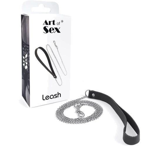 Поводок на цепочке из натуральной кожи Art of Sex - Leash, черный