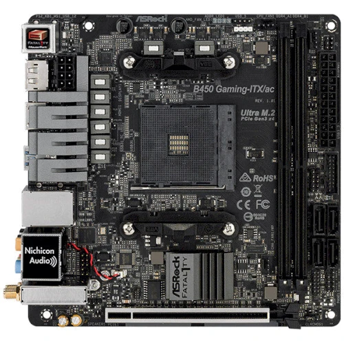 ASRock Fatal1ty B450 Gaming-ITX/ac: Разъемы на плате SATA 3.0, M.2