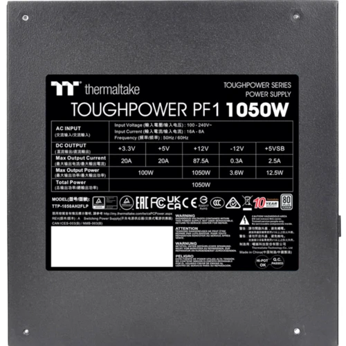 Блок питания ThermalTake 1050W Toughpower PF1 80 Plus Platinum (PS-TPD-1050FNFAPE-1): КПД, % 92