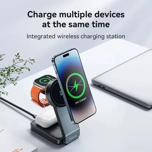Зарядное устройство Hoco Wireless Charger CQ3 Noble Folding 3in1 Magnetic Black фото 5