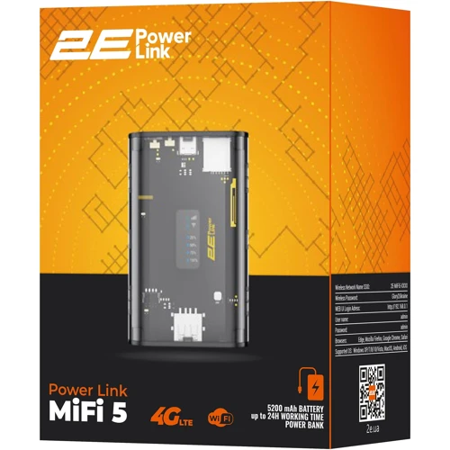 3G модем 2E PowerLink MiFi-5 (694743655339): Інтерфейс підключення Wi-Fi, USB