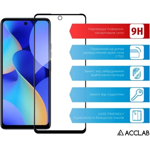 Аксессуар для смартфона ACCLAB Tempered Glass Full Glue Black for Tecno Spark 10 Pro: Тип защитное стекло