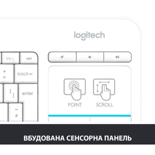 Клавіатура Logitech K400 Plus White UA (920-007146): Тип клавіатури мультимедийная
