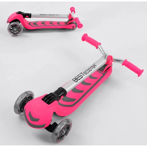 Самокат триколісний Best Scooter складаний алюмінієвий кермо, 4 колеса PU зі світлом Pink (102317): Тип гальма ножний