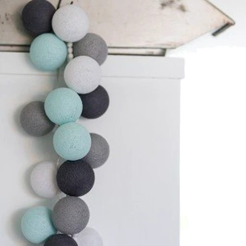 Гирлянда Cotton ball lights на 20 шаров 3,8м, Aqua-Grey: Применение Для дома