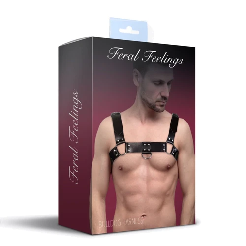 Мужская портупея на грудь из натуральной кожи Feral Feelings - Bulldog Harness Black