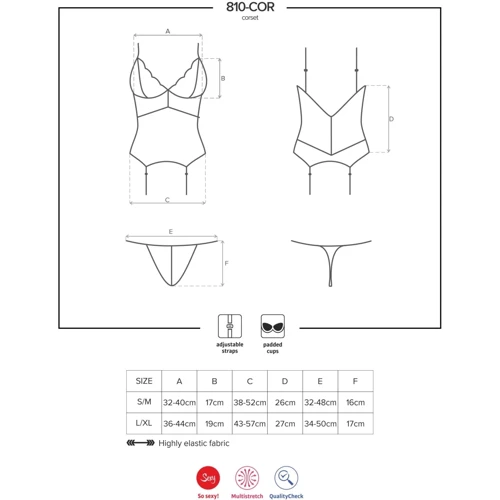 Мягкий корсет со стрингами Obsessive 810-COR-2 corset & thong white S/M