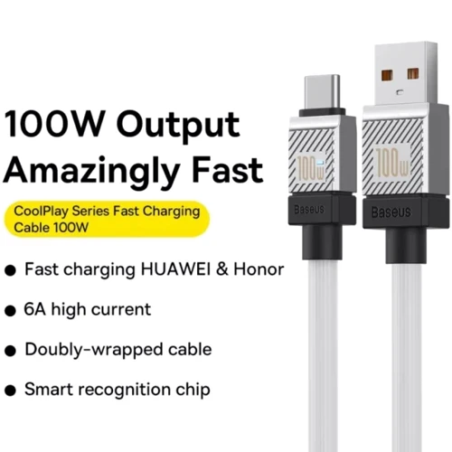 Кабель Baseus USB Cable to USB-C CoolPlay Series Fast Charging 100W 2m White (CAKW000702) фото 8