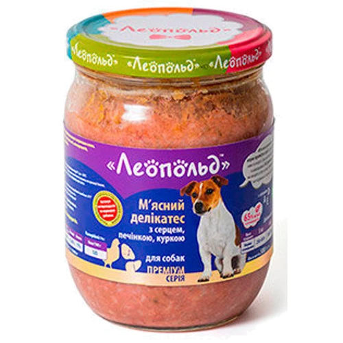 Влажный корм для собак Леопольд Мясные деликатесы с сердцем, печенью, курицей 500 г х 6 шт. (4820185490238-6): Тип Влажный корм