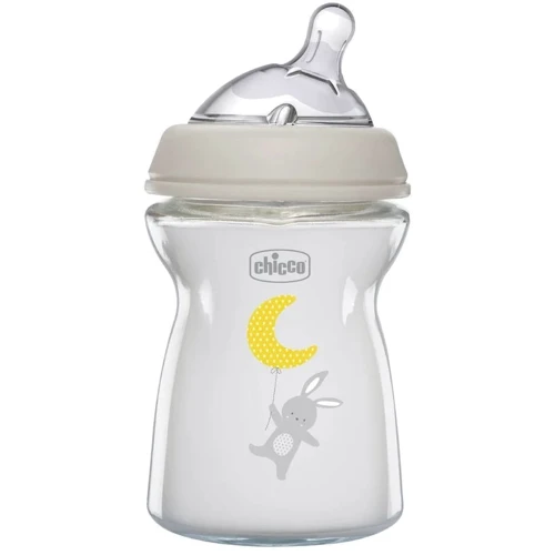 Бутылочка стеклянная Chicco Natural Feeling c силиконовой соской 0м+ 250 мл (81221.30)