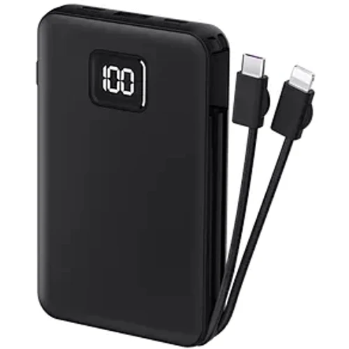 Внешний аккумулятор WIWU Power Bank 10000mAh Magnetic Wireless with Cable USB-C + Lightning Black (JC-15): Встроенный кабель Apple Lightning / USB Type-C