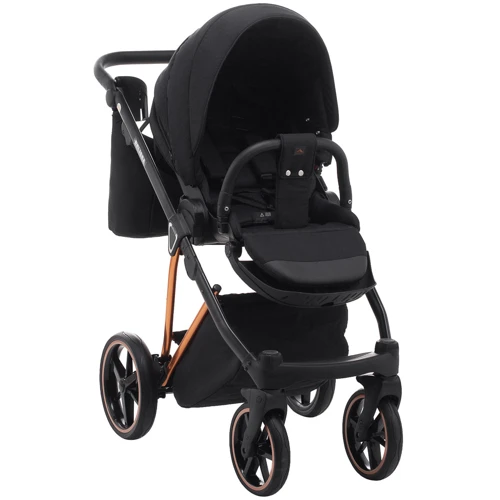 Коляска 2 в 1 Adamex Belissa Special Edidion (Pink Gold) PS-571 чёрный - черная кожа (перфорация): Пол ребенка Унисекс