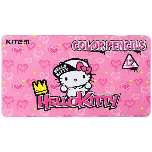 Олівці кольорові Kite Hello Kitty 12 кольорів у металевому пеналі (HK21-058)