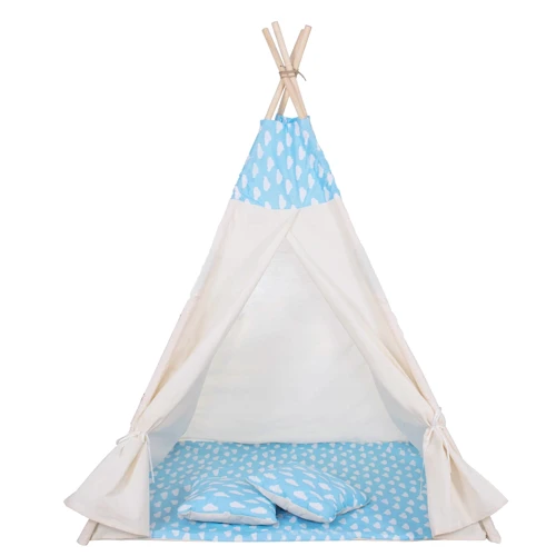 Детская палатка Springos Tipi XXL вигвам бело-голубая (TIP05)
